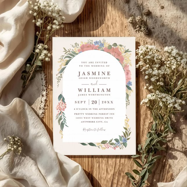 Romantisk blomsterbåge Elegant Chic QR-kod Bröllop Inbjudningar (Skapare uppladdad)