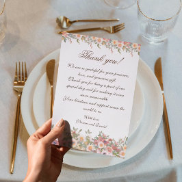 Romantisk blomsterbröllop tackkort tack kort