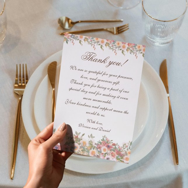 Romantisk blomsterbröllop tackkort tack kort (Skapare uppladdad)