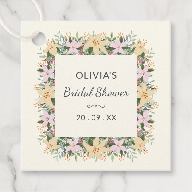 Romantisk blomsterbröllopsdusch-etikett gåvor etiketter (Framsida)