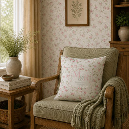 Romantisk blomsterinitial | Vintage Cottagecore Kudde