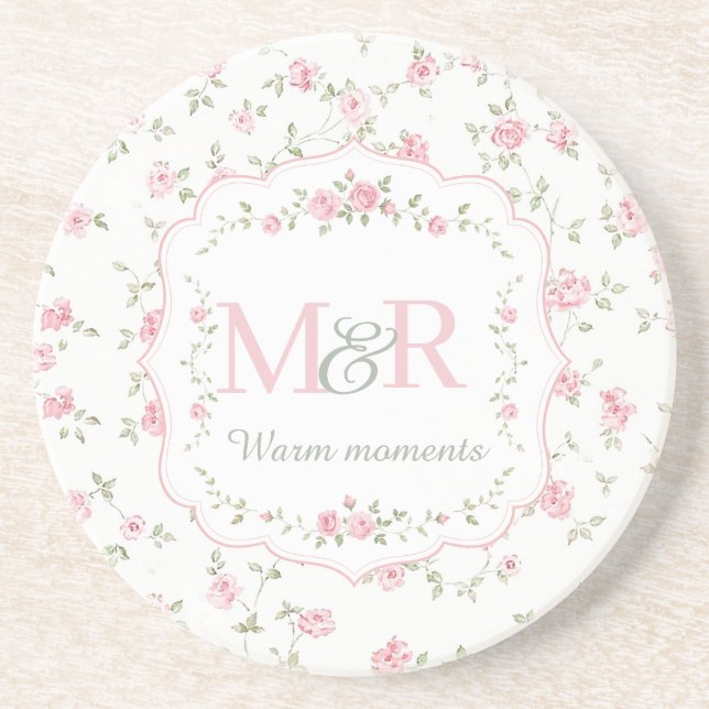 Romantisk blomsterinitial | Vintage Cottagecore Underlägg (Framsidan)