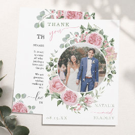 Romantisk blomsterkrans bröllopsfoto tack kort