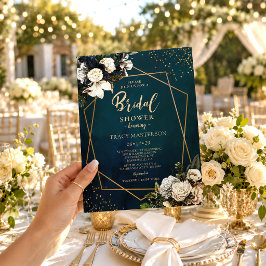Romantisk blomsterkrans i guld för bröllopsfest inbjudningar