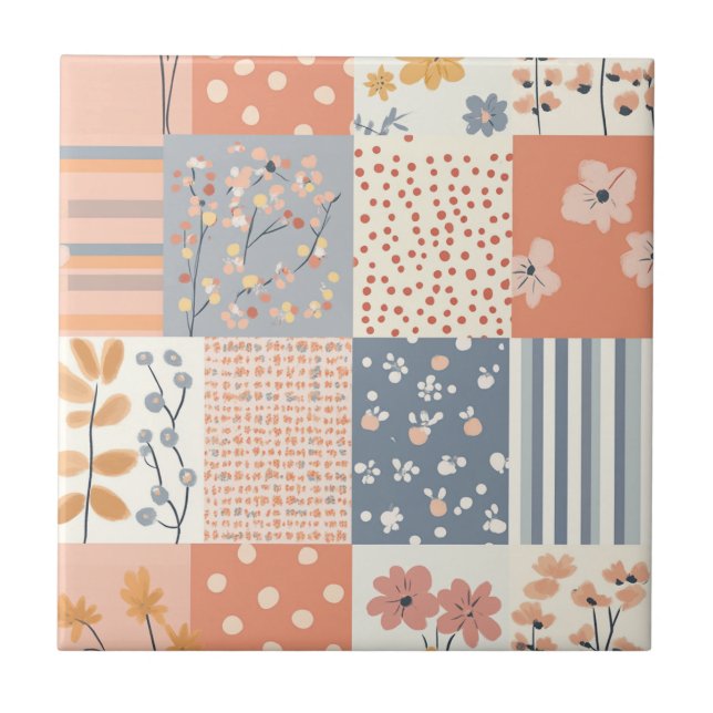 Romantisk blomsterpatchwork i rosafärgad rosa och  kakelplatta (Framsidan)