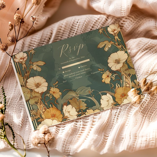 Romantisk blomsterram Art Nouveau bröllop OSA Kort (Skapare uppladdad)