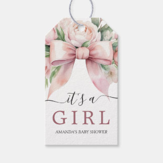 Romantisk blomsterrosa slinga baby shower presentetikett