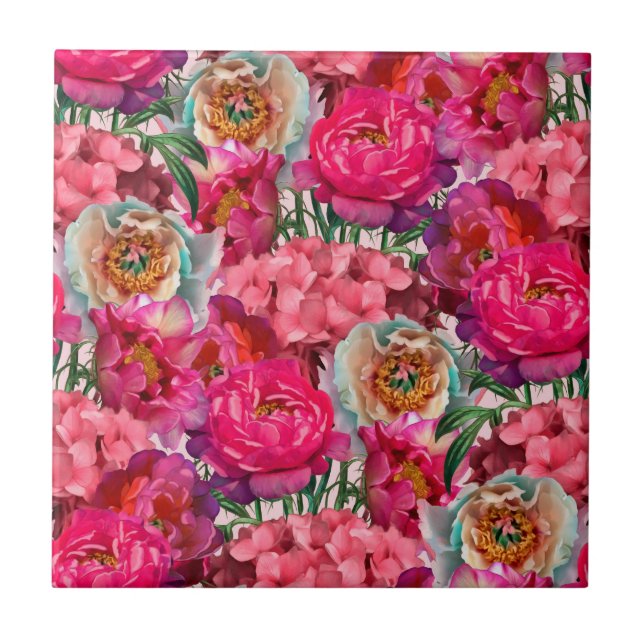 Romantisk blomsterträdgård kakelplatta (Framsidan)