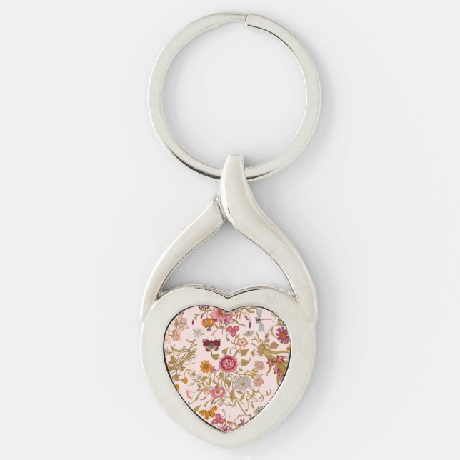 Romantisk blomsterträdgård twisted heart silverfärgad nyckelring (Framsidan)