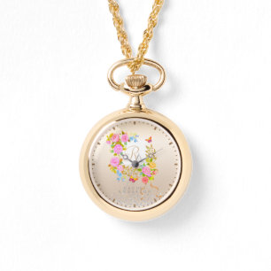 Romantisk blomstrande trädgårdsmonogram beige armbandsur