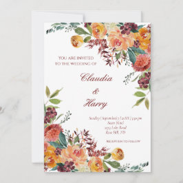 Romantisk bloom blommigt - färgad bröllopsinbjudan inbjudningar