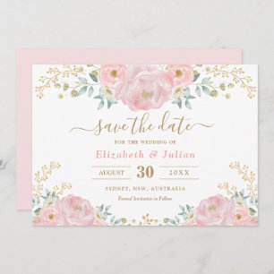 Romantisk Bloom Soft Rosa Guld Blommigt Spara datu Inbjudningar