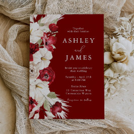 Romantisk Bloom: Vit och röd Blommigt Modern Bröll Inbjudningar