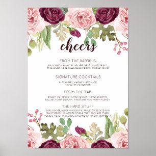 Romantisk Blooms Bröllop Pub Menu Poster
