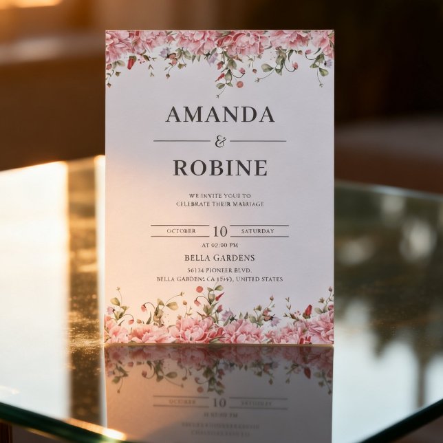 Romantisk Blush Blommig Bröllopsinbjudan Inbjudningar (Skapare uppladdad)