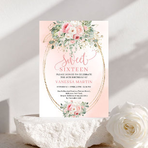 Romantisk Blush Blommig Sweet 16 Födelsedagsinbjud Inbjudningar