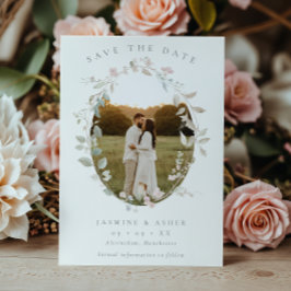 Romantisk Blush Blomsterkrans Foto Bröllop Spara Datumet