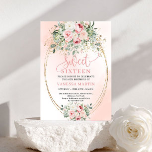 Romantisk Blush Grönska Sweet Sixteen Inbjudan