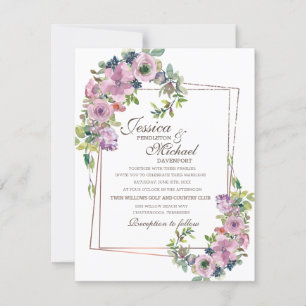 Romantisk Blush Lavendel Guld Ram Bröllop Inbjudningar