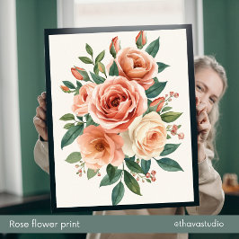 Romantisk Blush Rosor Vattenfärg Blommig Väggkonst