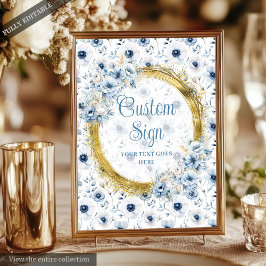 Romantisk bohemisk Pastel Blue Guld Bröllop-tecken Poster