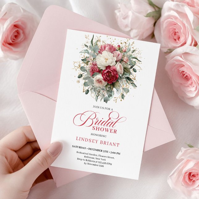 Romantisk Bohemisk Ruby Rosé Guld Rosor Bröllopsdu Inbjudningar (Romantic Bohemian Ruby Blush Gold Roses Shower Invite

)