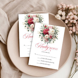 Romantisk Boho Blommig Röd Rosé RSVP Bilaga OSA Kort