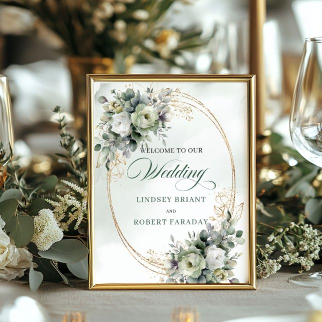 Romantisk Boho Botanisk Bröllopsväxlingsskylt 8x10 Poster (Romantic Boho Botanical Wedding Welcome Sign 8x10)