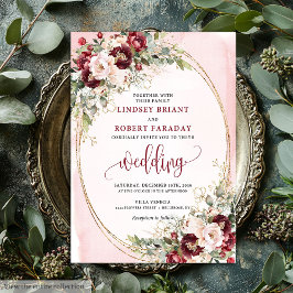 Romantisk Boho Burgunder Rosa Guld Blommig Inbjuda Inbjudningar