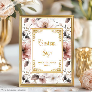 Romantisk boho dusty rosa blommor guld 8x10-tecken poster
