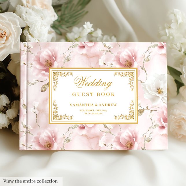 Romantisk boho dusty rosa guld bröllop gäst bok (Romantic boho dusty pink gold wedding guest book)