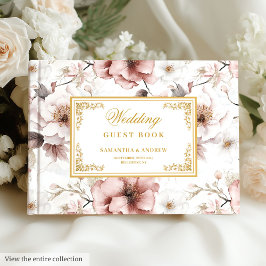 Romantisk boho dusty rosa guld bröllop gäst bok
