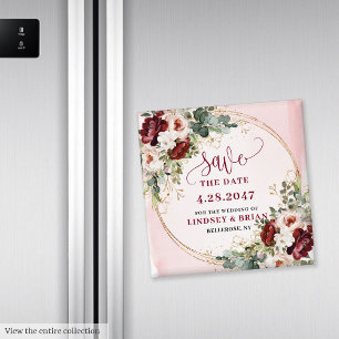 Romantisk Boho Marsala Rodnad Guld Blommig Magnet