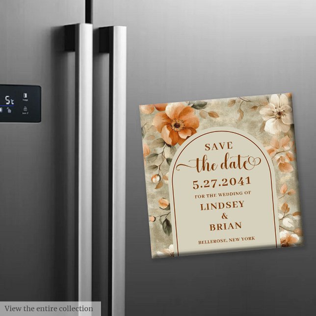 Romantisk Boho Neutral Beige Oliv Blommig Rädda Da Magnet (Romantic Boho Neutral Beige Olive Floral Save Date)
