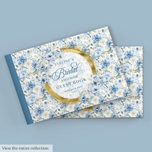 Romantisk Boho Pastell Blå Guld Vilda Blommor Bröl Gästböcker