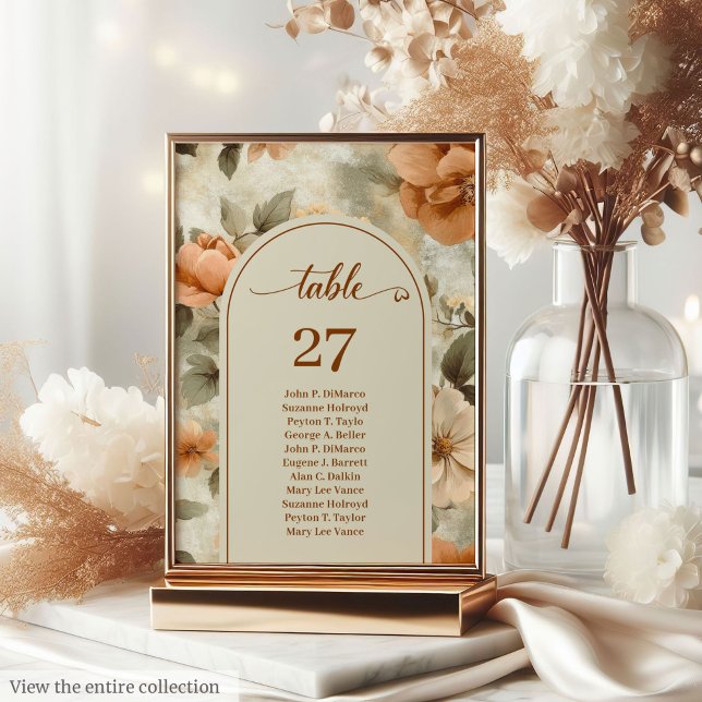 Romantisk Boho Rost Elfenben Oliv Blommig Bordnumm Bordsnummer (Elegant Boho Terracotta Ivory Sage Floral Table Number)