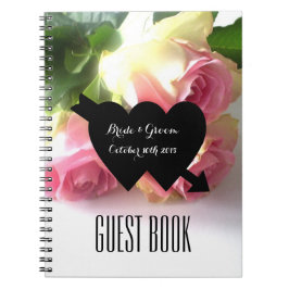 Romantisk bok för gäst för rosa rosfotobröllop anteckningsbok med spiral