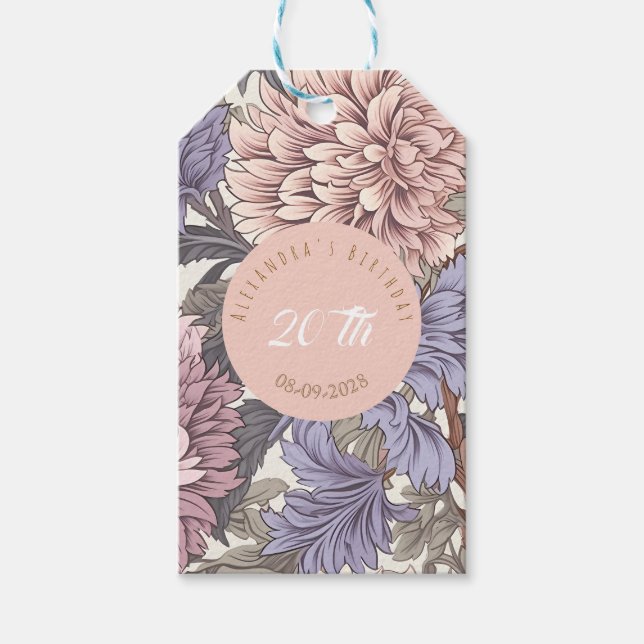 Romantisk botanisk klass stil Födelsedagsfest Presentetikett (Framsidan)