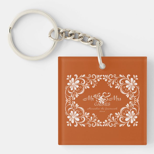 Romantisk bränd Orange, herr och fru Acrylic Keych (Framsidan)