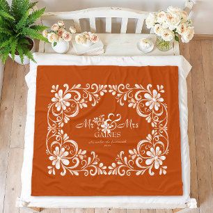 Romantisk Bränd Orange Shabby Chic Herr & Fru Blom Fleecefilt