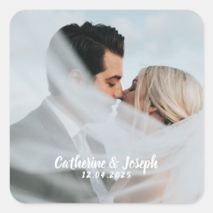 Romantisk bride & Groom Bröllop-kvadratstreck Fyrkantigt Klistermärke