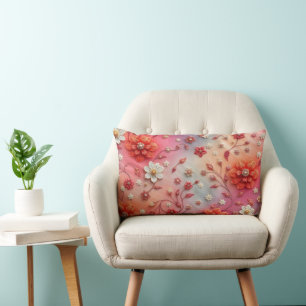 Romantisk broderad blomsterkudde för ländryggen lumbarkudde