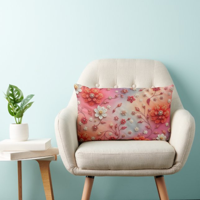 Romantisk broderad blomsterkudde för ländryggen lumbarkudde (Stol)