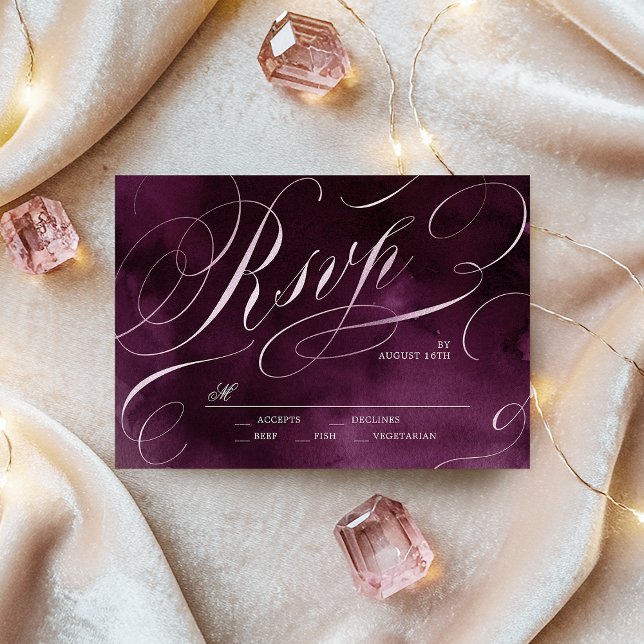 Romantisk bröllop OSA för Moody plumkalligrafi Kort (Romantic Moody plum calligraphy wedding RSVP)