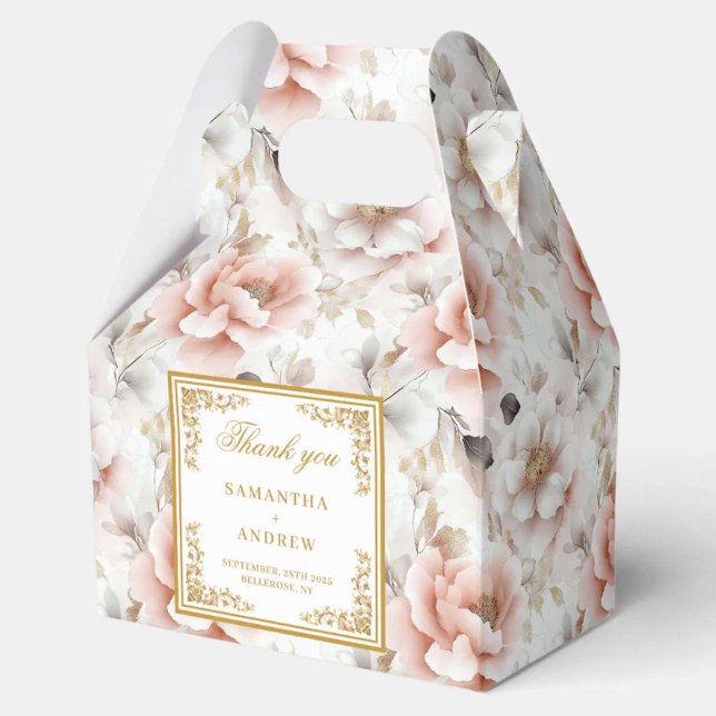 Romantisk  bröllopsbox för blommigt av elfenben presentaskar (Romantic blush ivory boho floral wedding favor box)