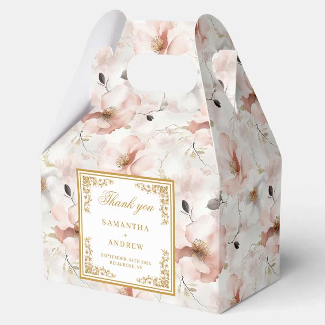 Romantisk,  bröllopsbox för guld blommigt  presentaskar (Romantic blush ivory gold floral wedding favor box)