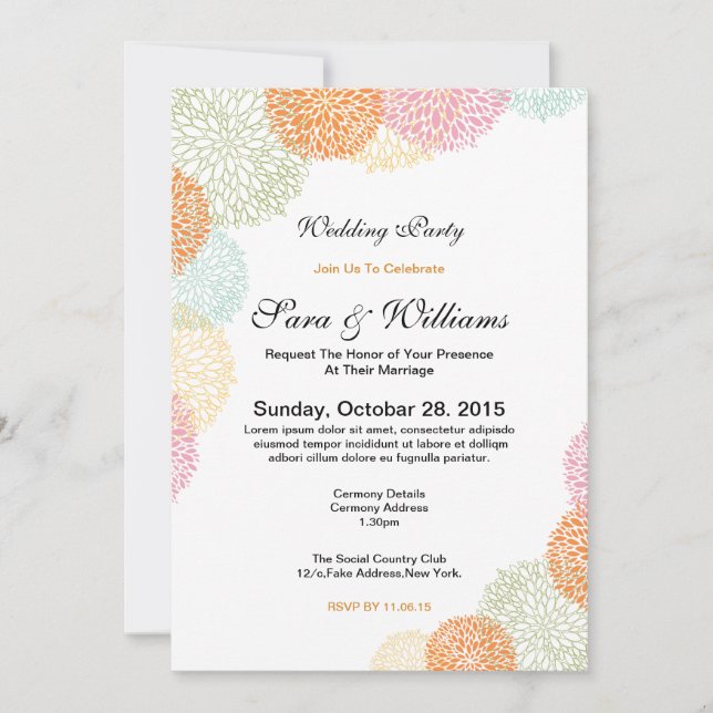 romantisk bröllopsfest inbjudningar (Framsida)