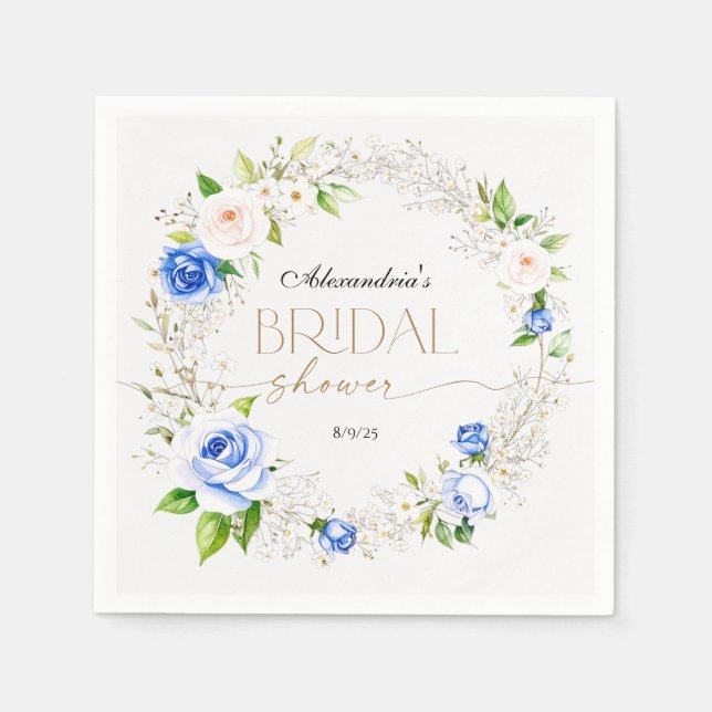 Romantisk bröllopsfest med pastellblå rosor pappersservett (Framsidan)