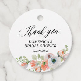Romantisk bröllopsfest med persikofärgade blommor gåvor etiketter