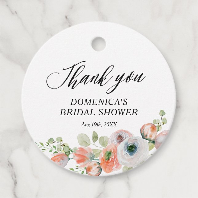 Romantisk bröllopsfest med persikofärgade blommor gåvor etiketter (Framsida)